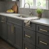 Dark Grey kitchen cabinets by CCC Cabinets shown in a sink run beneath a bright window - flat shaker door in a deep charcoal stain, wholesale cabinetry in Des Plaines, Chicagoland