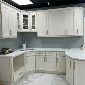 Millennium Off White slab-style kitchen cabinets from CCC Cabinets, wholesale supplier in Chicago